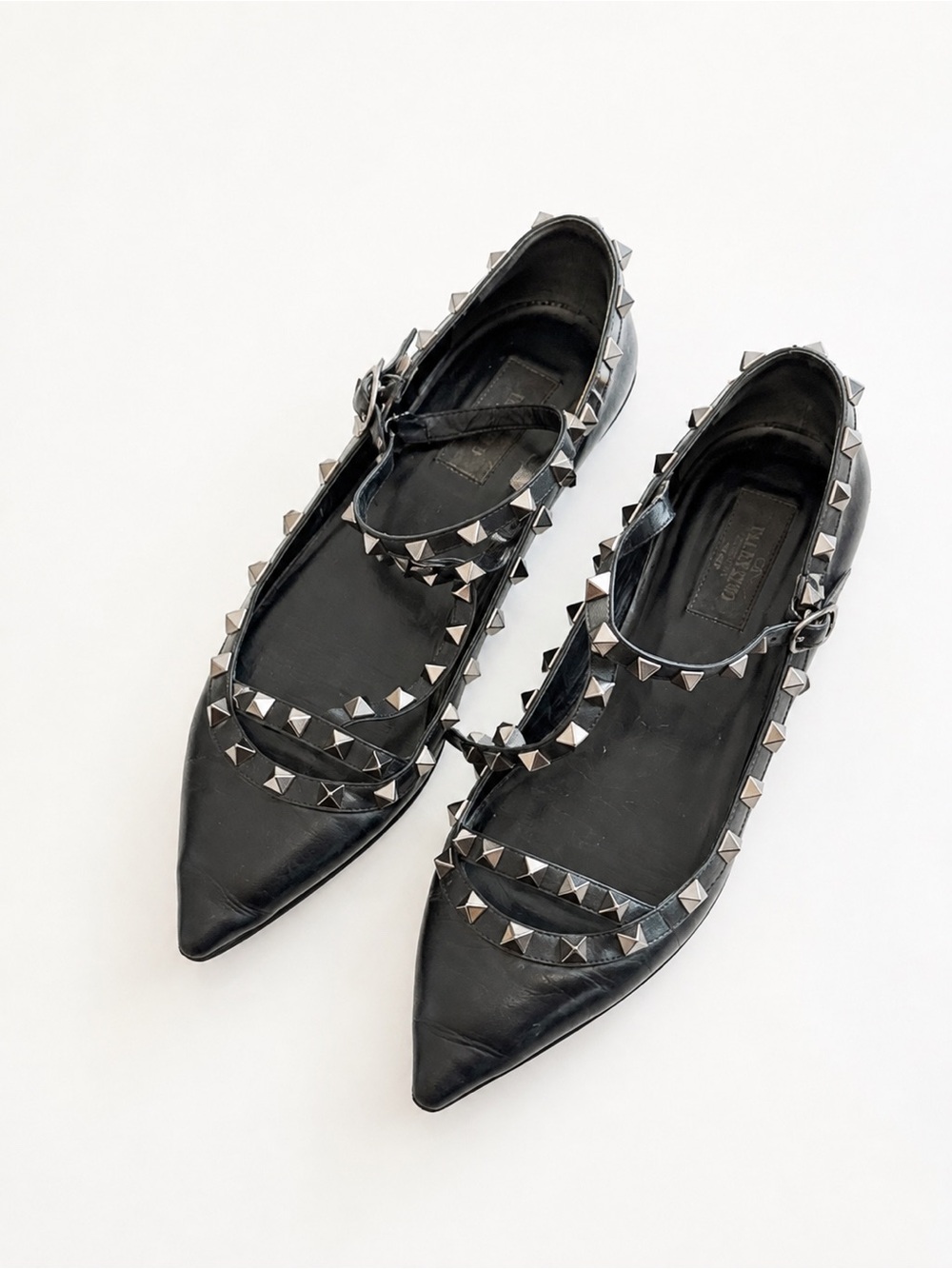 Valentino Black Studded Flats  Garavani Noir Caged Rockstud size 40